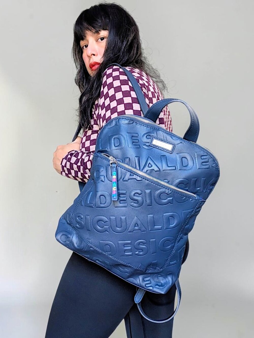 Desigual navy fairy minimalist faux leather embossed medium rucksack backpack